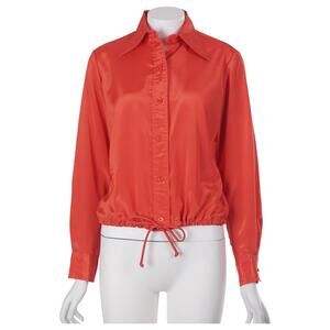Gregge Sport Vintage 70s Top Women 8 Red Button Up Dagger Collar Drawstring